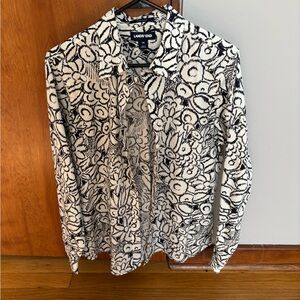 Lands' End Black and White Abstract Print Button-Up